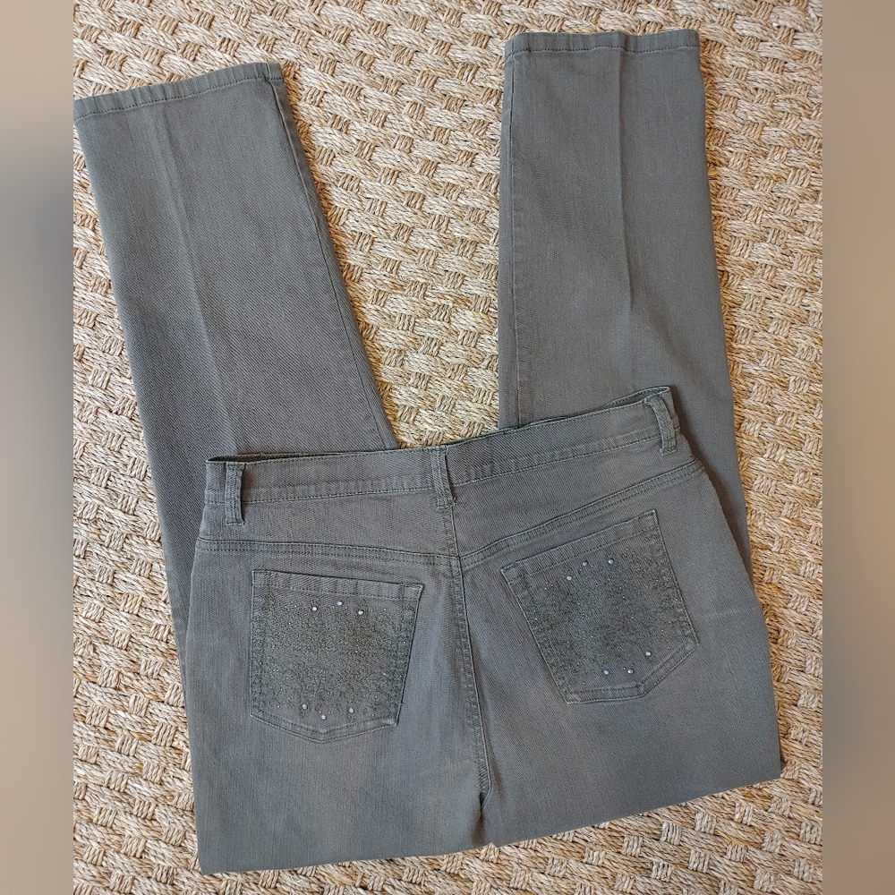 GLORA VANDERBILT EMBROIDERED DENIM PANTS, LT.ARMY GREEN MISSY 12
